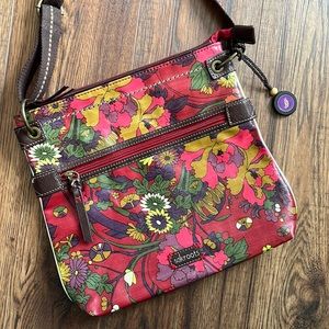 Sakroots Artist Circle Flat Crossbody, Crimson Flower Power